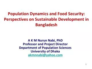 Population Dynamics and Food Security: Perspectives on Sustainable Development in Bangladesh