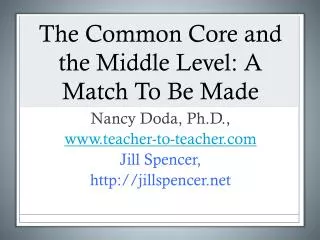 The Common Core and the Middle Level: A Match To Be Made