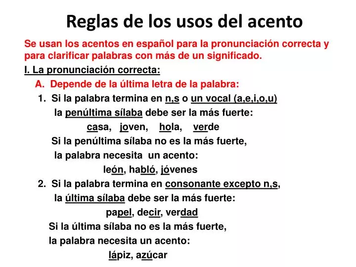 reglas de los usos del acento