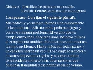 objetivos identificar las partes de una oraci n identificar errores comunes con la ortograf a