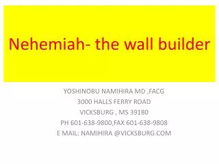 Nehemiah- the wall builder