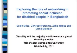 Exploring the role of networking in promoting social inclusion for disabled people in Bangladesh