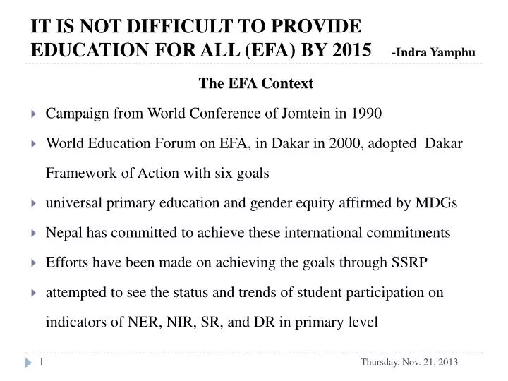 it is not difficult to provide education for all efa by 2015 indra yamphu