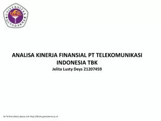 ANALISA KINERJA FINANSIAL PT TELEKOMUNIKASI INDONESIA TBK Jelita Lusty Deys 21207459