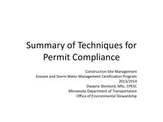 Summary of Techniques for Permit Compliance