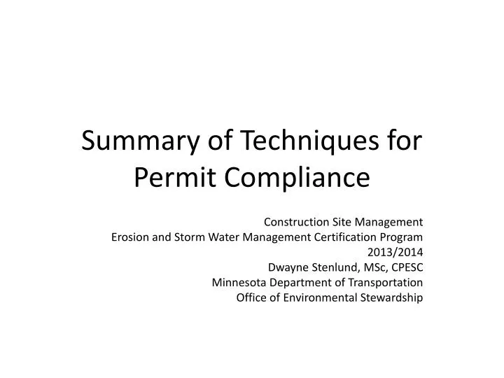 summary of techniques for permit compliance