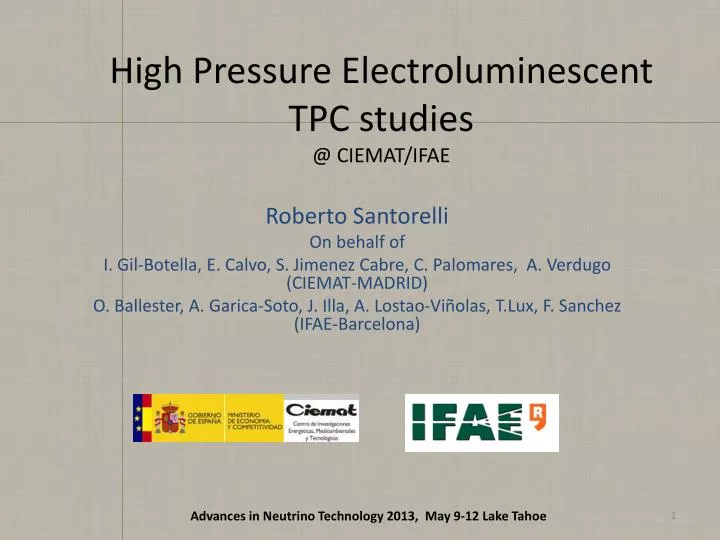 high pressure electroluminescent tpc studies @ ciemat ifae
