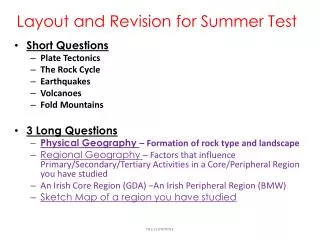 Layout and Revision for Summer Test