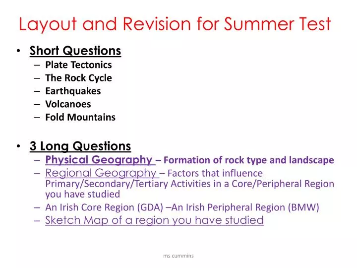 layout and revision for summer test