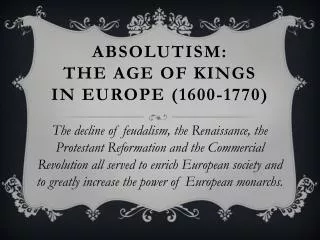 Absolutism: The Age of Kings in Europe (1600-1770)