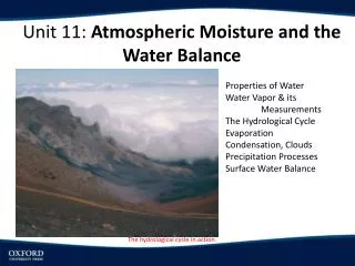 Properties of Water Water Vapor &amp; its 	M easurements The H ydrological Cycle Evaporation