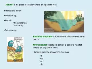 Habitat: is the place or location where an organism lives.