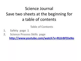 Science Journal Save two sheets at the beginning for a table of contents