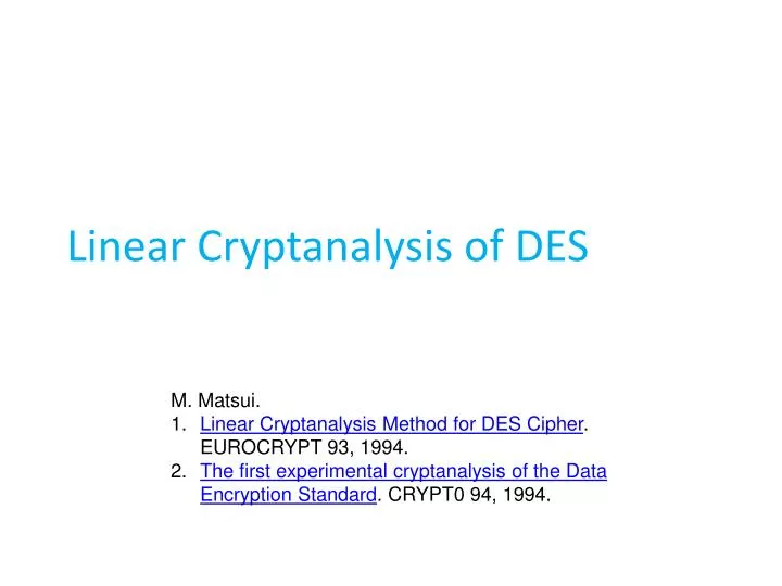 linear cryptanalysis of des