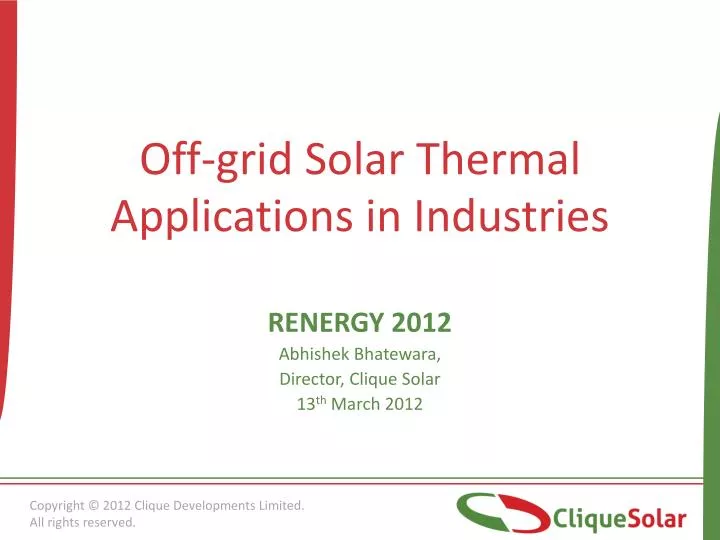 off grid solar thermal applications in industries