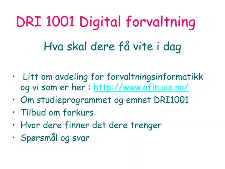 dri 1001 digital forvaltning