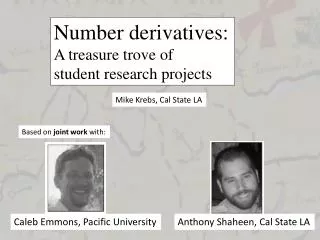 Number derivatives: A treasure trove of student research projects