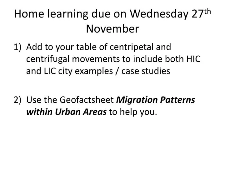 home learning due on wednesday 27 th november