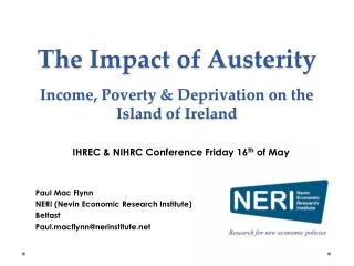 The Impact of Austerity Income, Poverty &amp; Deprivation on the Island of Ireland