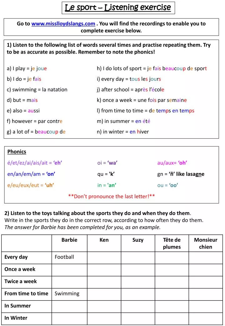Sports and Exercise Part 2 worksheet