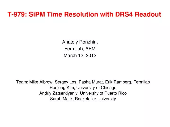 t 979 sipm time resolution with drs4 readout