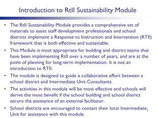 Introduction to RtII Sustainability Module