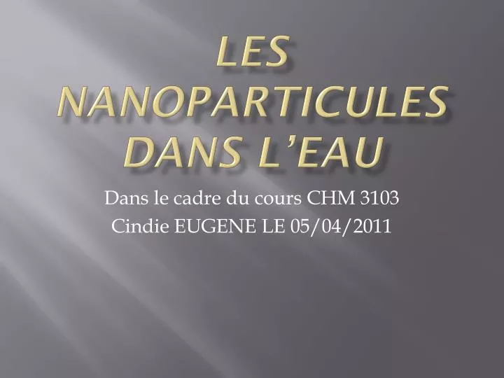 les nanoparticules dans l eau