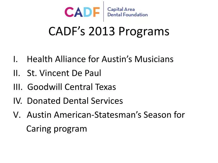cadf s 2013 programs