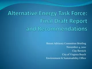 Alternative Energy Task Force: Final Draft Report and Recommendations