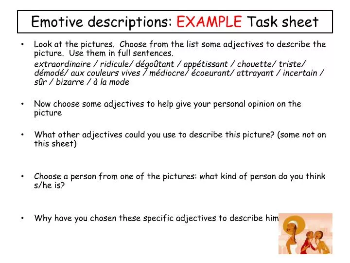 emotive descriptions example task sheet