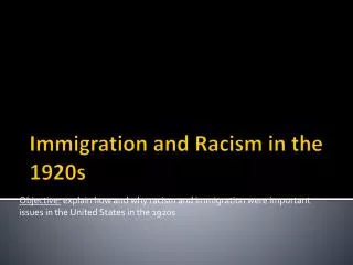 Immigration and Racism in the 1920s