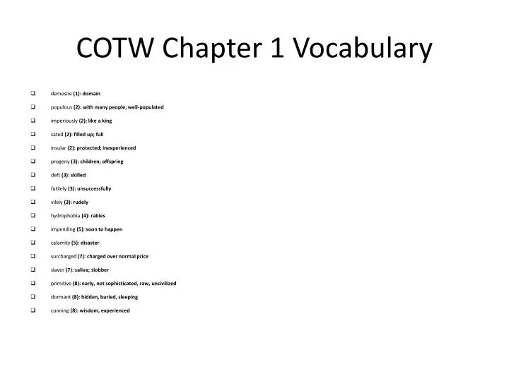 cotw chapter 1 vocabulary