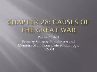 Chapter 28: Causes of the Great War