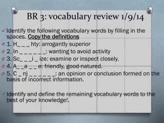 BR 3: vocabulary review 1/9/14