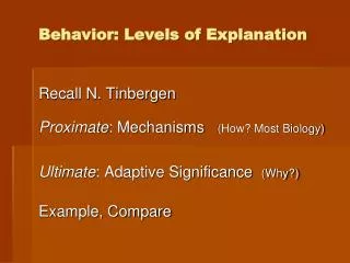 Behavior: Levels of Explanation