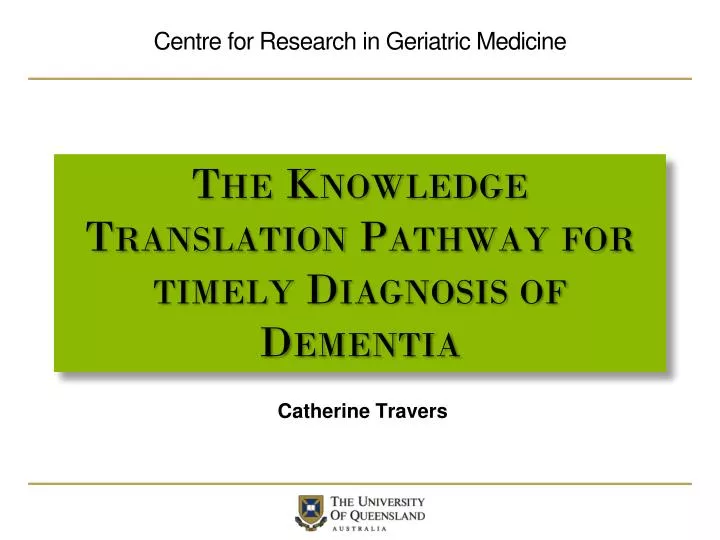 the knowledge translation pathway for timely diagnosis of dementia