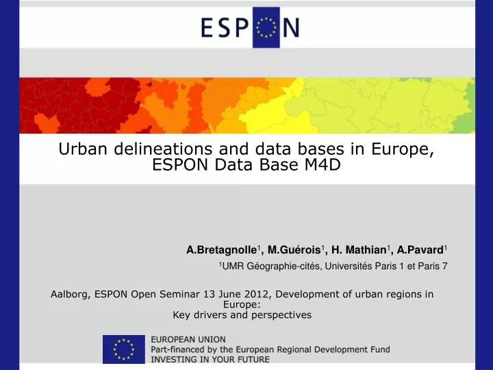 urban delineations and data bases in europe espon data base m4d