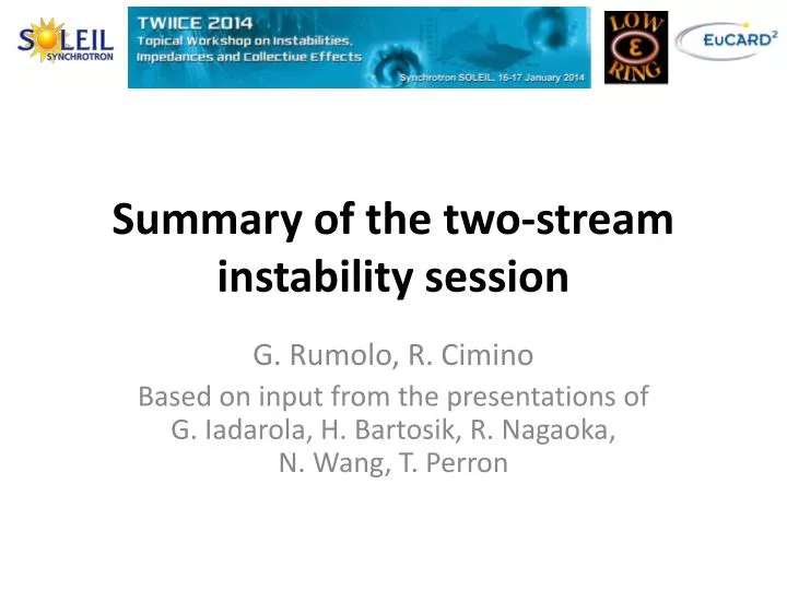 summary of the two stream instability session
