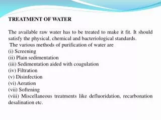 TREATMENT OF WATER