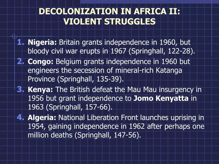 decolonization in africa ii violent struggles