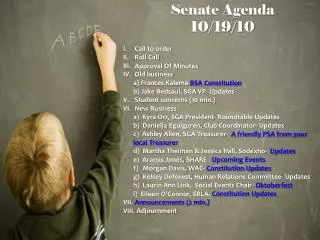 Senate Agenda 10/19/10