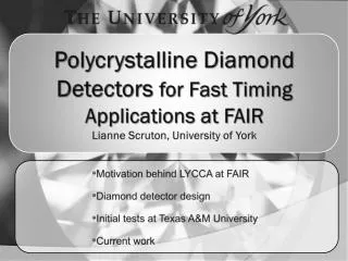 Motivation behind LYCCA at FAIR Diamond detector design Initial tests at Texas A&amp;M University