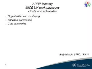 APRP Meeting MICE UK work packages Costs and schedules