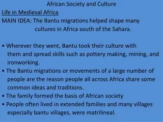 African Society and Culture Life in Medieval Africa