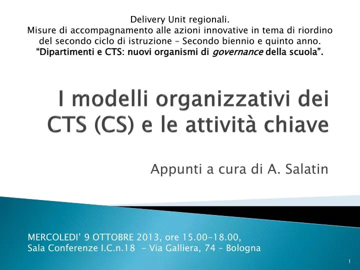 i modelli organizzativi dei cts cs e le attivit chiave