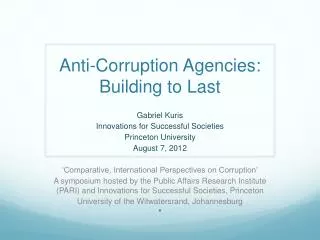 Anti-Corruption Agencies: Building to Last