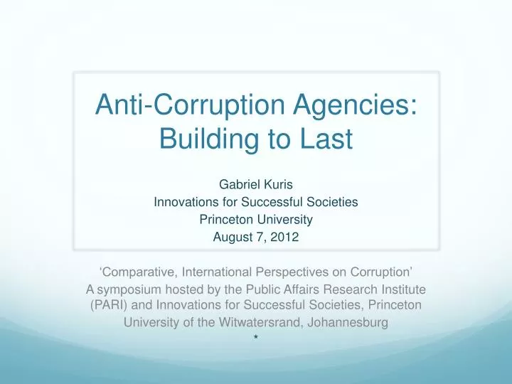 anti corruption agencies building to last