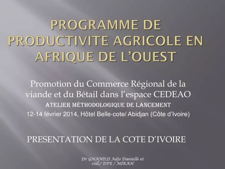 programme de productivite agricole en afrique de l ouest
