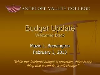 Budget Update Welcome Back