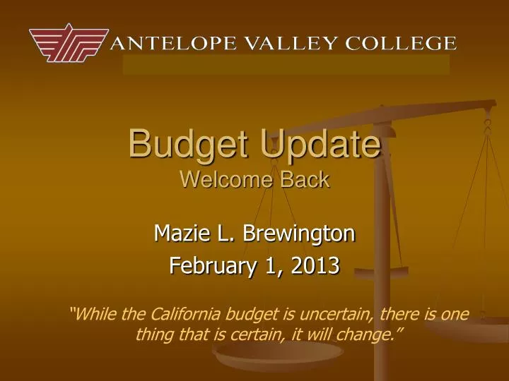 budget update welcome back